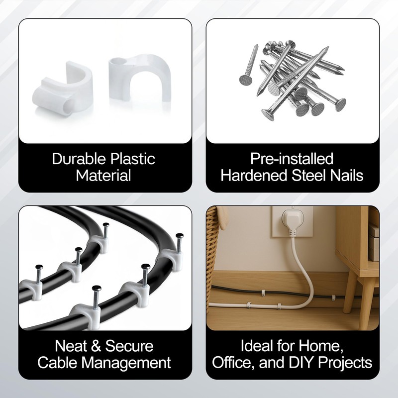 SCREWBOX® Cable Clips, 400 Pcs Durable White Wire Clips -4/6/8/10mm,