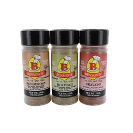 Bensons - Sportsmen's Collection Salt Free Seasoning Set = Wild Game Seasonings + Wild Game Cookbook - Ponderosa Big & Small Game, Heritage Game Bird, Water Fowl, Stuffings, Bravado Chili Seasoning
