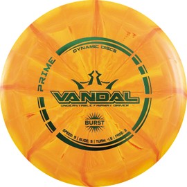 Dynamic Discs Prime Burst Vandal | Controllable Fairway Disc Golf Driver | Beginner Friendly Distance Frisbee Golf Disc | 170g Plus | Stamp Color Will Vary (Orange)