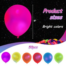 LovesTown 50PCS Glow Balloons Bulk, 12" UV Neon Balloons Neon Glow in the Dark Balloons Party Fluorescent Balloons for Birthday Wedding Glow Party Supplies