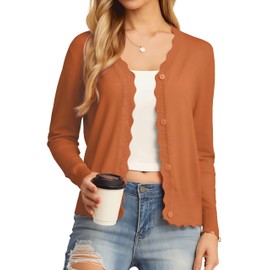 GRECERELLE Women's Open Front Cardigans Button Down Long Sleeve Shrug Sweater, Pumpkin Orange, XX-Large