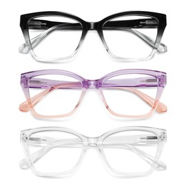 resjok Oversized Reading Glasses for Women-3Pack Blue Light Blocking Cat Eye Readers Spring Hinge Fashion Eyeglasses(Mix2, 1.75x)