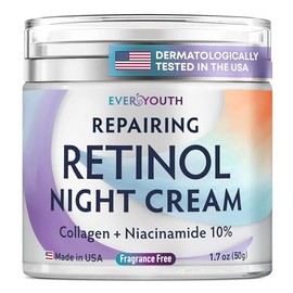 Crema de noche hidratante para el rostro con retinol, colágeno, niacinamida al 10%, crema antiarrugas para el rostro, fabricada en EE. UU., crema con 