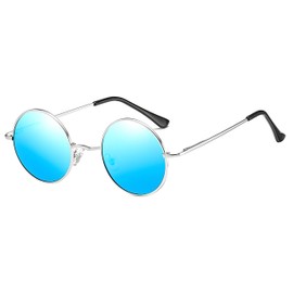 LHSDMOAT Retro Small Round Polarized Men Women Sunglasses, Vintage 60s 70s Lennon style Hippie Sun Glasses, UV400 Trendy Carnival Circle Shades