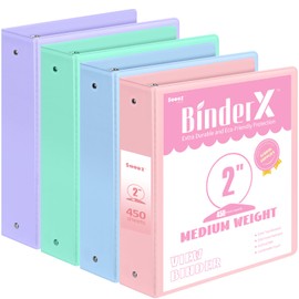 4 Pack Extra Durable 3 Ring Binders 2 Inch, Sooez 2” Three Ring Binder, Eco-Friendly & PVC Free, Customizable Clear View Cover for Letter Size 8.5 x 11'' Paper, Pastel School Office Supplies for Girl