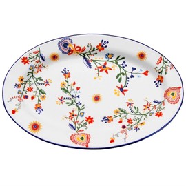 Alcoa Arte Portuguese Pottery Alcobaça Ceramic Decorative Serving Oval Platter, White, 10 inches x 6.5 inches x 1.5 inches