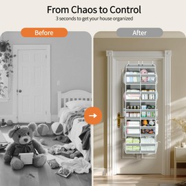 Yecaye 5-Tier Over The Door Organizer Dual-Column, 80lbs Load Extra Large Over the Door Storage of 10 Compartments, Heavy Duty Door Organizer Hanging for Bedroom Closet Nursery Bathroom Pantry, Gray