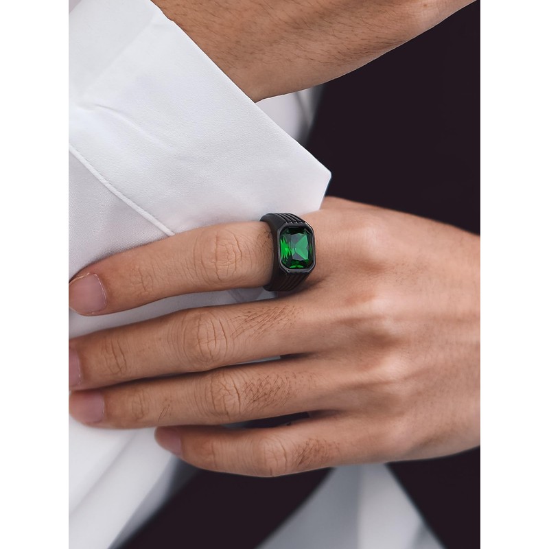Bandmax Mens Stainless Steel Black Rings Size 13 Emerald Ring