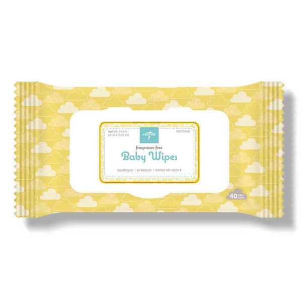 Medline AloeTouch Baby Wipes, Fragrance-Free, Hypoallergenic, 8" x 6", 40 Count (Pack Of 24)