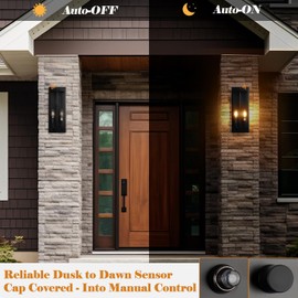 Sparluvix 16” Dusk to Dawn Outdoor Lighting, 2 Pack Black Modern Porch Outside Lights for House 2-Light, Photocell Sensor Exterior Patio Coach Wall Lanterns Outside Garden Sconce Lamps Waterproof E12
