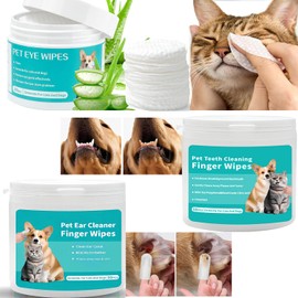 Mumoo Bear Pet Cleaning Wipes Ear Finger Wipes Teeth Finger Wipes and Eyes Wipes for Clean Dogs & Cats Ear Wax,Remove Plaque & Tartar Buildup and Reduce Tear Stains,Non-Irritating