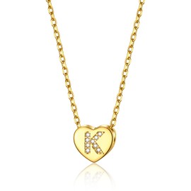 GOLDCHIC JEWELRY Heart Necklace Women's Necklace with Letters Necklace Girls Copper Rolo Chain 1.4 mm Wide Layering Chain 41 cm Name Chain Gold Jewellery for Birthday
