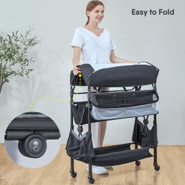 Portable Baby Changing Table with 2 Storage Baskets, BabyBond Foldable Changing Table Dresser Diaper Changing Table Height Adjustable Changing Station for Infant and Newborn(Grey)