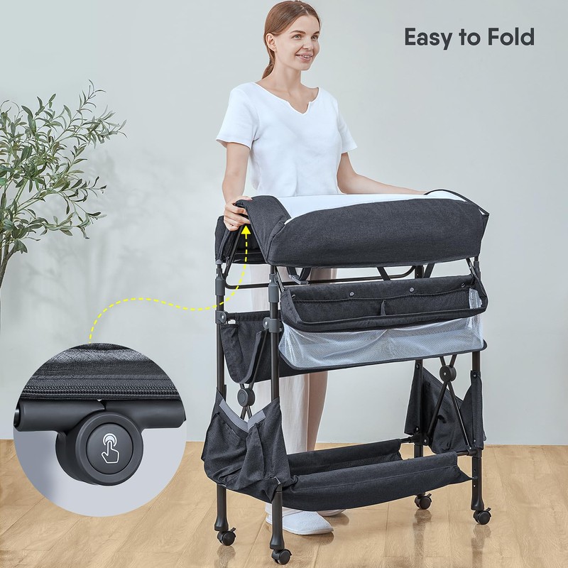 Portable Baby Changing Table with 2 Storage Baskets, BabyBond Foldable