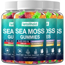 Sea Moss Gummies - Irish Sea Moss Gummies Advanced for Adults with Ashwagandha Bladderwrack & Burdock Root for Supports Immune，Energy - 60 Vegan Gummy,4PCS