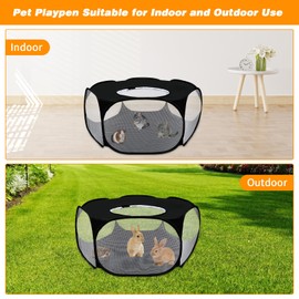 Rypet Collapsible Small Animal Cage Tent, Breathable Fabric Guinea Pig Playpen with Cover, Transparent Hamster Playpen Portable Pet Yard Exercise Fence for Reptile Rabbit Chinchilla Hedgehog(Black)