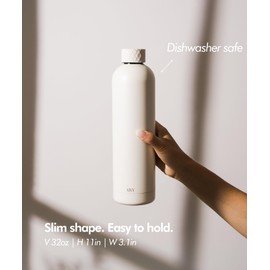 KIVY Stainless Steel Insulated Water Bottle 32oz | Leak Proof BPA-Free Metal Water Bottle - Stainless steel water bottle stainless steel - Slim water bottle no straw - White water bottle screw top