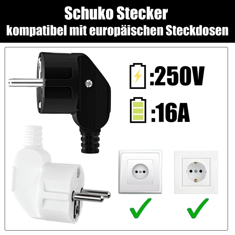 Powice Pack of 4 Schuko Plugs, Schuko Plug, Waterproof, Schuko