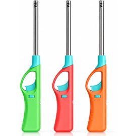 3 pcs Refillable Butane Lighters, BBQ Grill Click Flame Multipurpose Lighters (No Butane Fuel Inside) with Long Stem