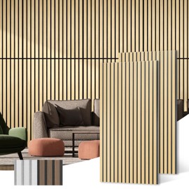 Acoustic Wood Wall Panels, 2-Pack 45.3" x 23.6" Soundproof Wall Panels, Wood Slat Wall Panels for Wall Decor, Natural Oak