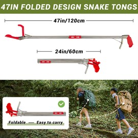47" Professional Snake Tongs Heavy Duty Reptile Rattle Snake Catcher Wide Jaw Handling Tool Stainless Steel Collapsible Grabber Outdoor Catch Tool with Non-Slip Grip Handle (47inch/120cm)