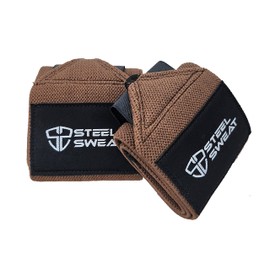 Steel Sweat - Lifting Wrist Wraps for Weightlifting, Bodybuilding, Powerlifting, Strength Training, & Deadlifts - Padded Neoprene with 18 inch Cotton (Brown, Medium)