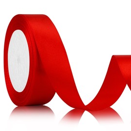 Xioabre Gift Ribbon Red 25 mm, 22 m Satin Ribbon Christmas Red Wide Red Ribbon Christmas Christening Birthday Gifts