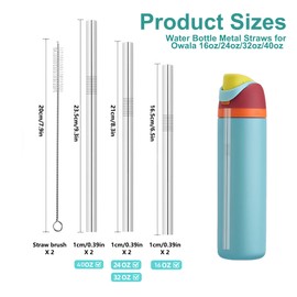 6Pcs Metal Straw Replacement Compatible with Owala Water Bottle 16oz/24oz/32oz/40oz, BPA-Free Reusable Stainless Steel Straws for Owala Water Bottle,with 2 Straw Clean Brush