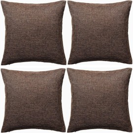 GONOVE Cushion Covers 60×60cm Solid Soft Cotton Linen Throw Pillow Cover Set of 4 Decorative Plain Pillowcase Square Cushion Cover for Home Sofa Bed Chair Décor, Brown