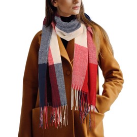 Women Tartan Scarf Soft Winter Tartan Scarf for Women Classic Scar Autumn Winter Thick Cashmere Scarf Long Winter Scarf Warm (Red+Blue)