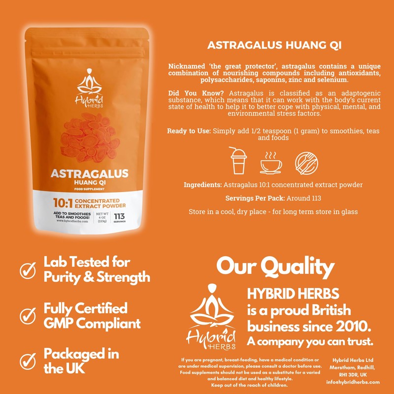 HYBRID HERBS - Astragalus Powder | High Potency Supplement -