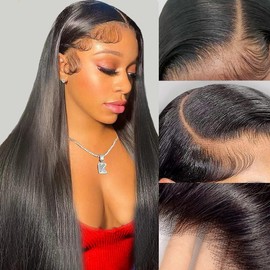 SIDOSIYAS Straight 13x4 HD Lace Front Wigs Human Hair Pre Plucked 12A 180 Density Straight Wigs for Black Women Human Hair Glueless Frontal Wigs Human Hair HD Lace Wig 24 Inch