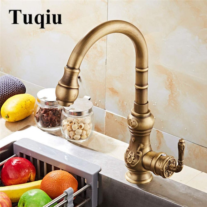 JVOZBZMWZ Faucets,Antique Rotating Carved Kitchen Faucet Swivel Kitchen Sink Faucet