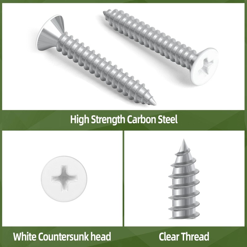 #8 x 1-1/2" White Head Sheet Metal Screws, 100 PCS