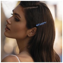 Allereya Crystal Wedding Hairpins Barrette Rhinestone Hair Clip Barrette Sliver CZ Bling Bridal Headpieces Decorative Head Clip Headwear Bridal Hair Accessories for Women and Girls (Blue)