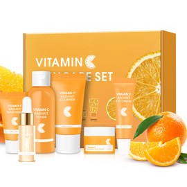 Skincare Gift Set for Teenage Girls,Vitamin C Skin Care Set - 6 Piece Gentle Skin Cleaning & Care Travel Size Kit With Cleanser, Toner, Face Serum,Eye Cream,Sunscreen,Face Cream Brighten Face Care Kit