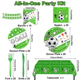 World Cup 2026 Soccer Party Decorations Kit, Football Theme Birthday Decorations with Plates, Napkins, Knives, Forks, Tablecloth, Pennants for Game Day, Soccer Party Supplies Serves 20