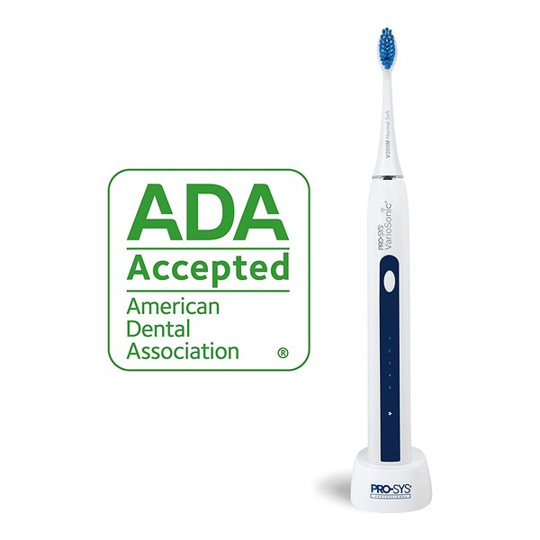 PRO-SYS VarioSonic Electric Toothbrush with 25 Customizable Cleaning Options - 5 Replacement DuPont Bristle Brush Head Types, 5 Brushing Speeds, Timer, Charging Dock and Case