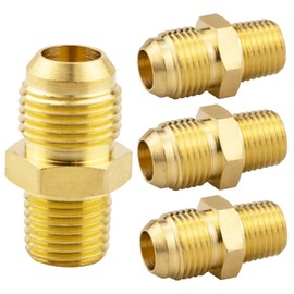 (4PCS) 3/8 Flare to 1/4 NPT Male Brass Tube Fitting, Flare Half-Union, Brass Couples Tube Pipe Fitting Connector