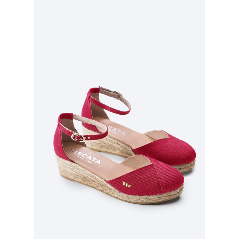 VISCATA Formiga Espadrille Canvas Low Wedges with Buckle Ankle Strap