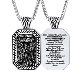 St Michael Necklace, Stainless Steel Archangel Saint Michael Octagon Pendant Jewelry for Father Son, Christian Gifts for Birthday Anniversary