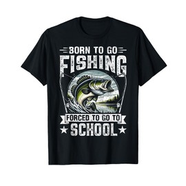 Teen Boys Fishing Shirt Forced To Go To School Bass Fish T-Shirt