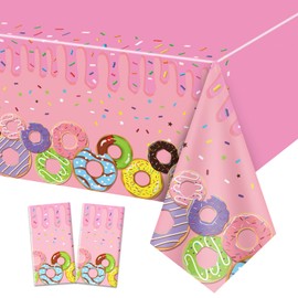 2 Pack Donut Tablecloths, 51x87'' Donut Rectangle Table Cover, Donut Theme Decorations for Kids Birthday Party, Donut Grow Up Party, Sweet One Party, Baby Shower Party Supplies