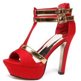GATUXUS Open Toe Women Platform High Heel Shoes Strappy Pump for Party Prom (US 7, Red Heel)