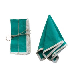 Creative Co-Op Elegant Embroidered Fringe Cotton Napkins, Green and Cream