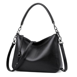 Genuine Leather Hobo Purses for Women Large Crossbody Bag Treny Tote Shoulder Satchel Bag, Black