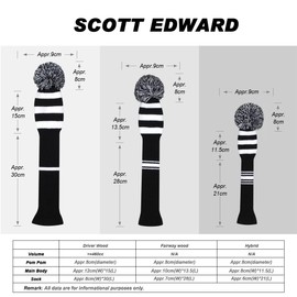 Scott Edward Knit Golf Club Cover for Woods and Driver Set of 5 Head Covers Protect Driver Wood(460cc) 1 Fairway Wood2 and Hybrid/UT2 with Rotating Club Number Tags