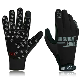 SWIFT WEAR Full Finger Winter Cycling Gloves, Breathable, Water Resistant, Windproof, Anti-Shock Gel Padded Palms, Touchscreen, Anti-Slip Thermal Warm, for Men and Women (Black, M)