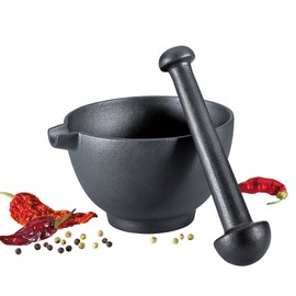Zassenhaus Cast Iron XL Mortar and Pestle, Grinder for Spices and Seeds with Pour Spout