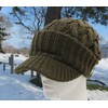 Logos Knit Hat with Brim Solid Color Cable Knit, Khaki